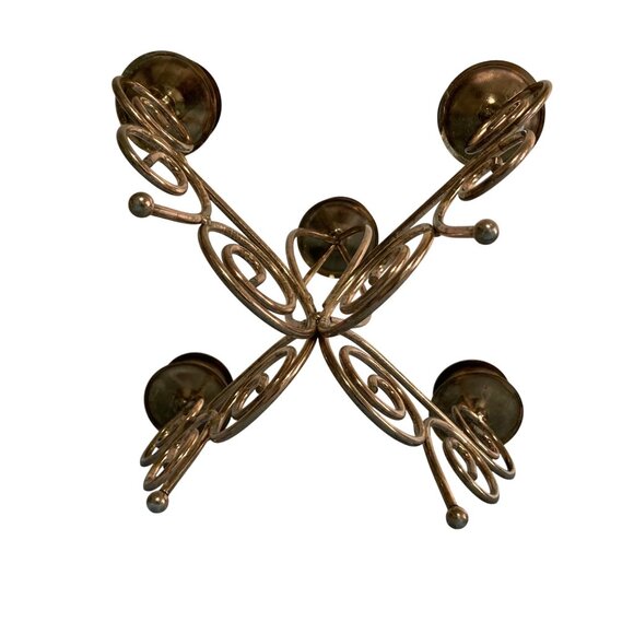 Vintage Large Gold Tone Metal Candelabra Centerpiece - Picture 6 of 9